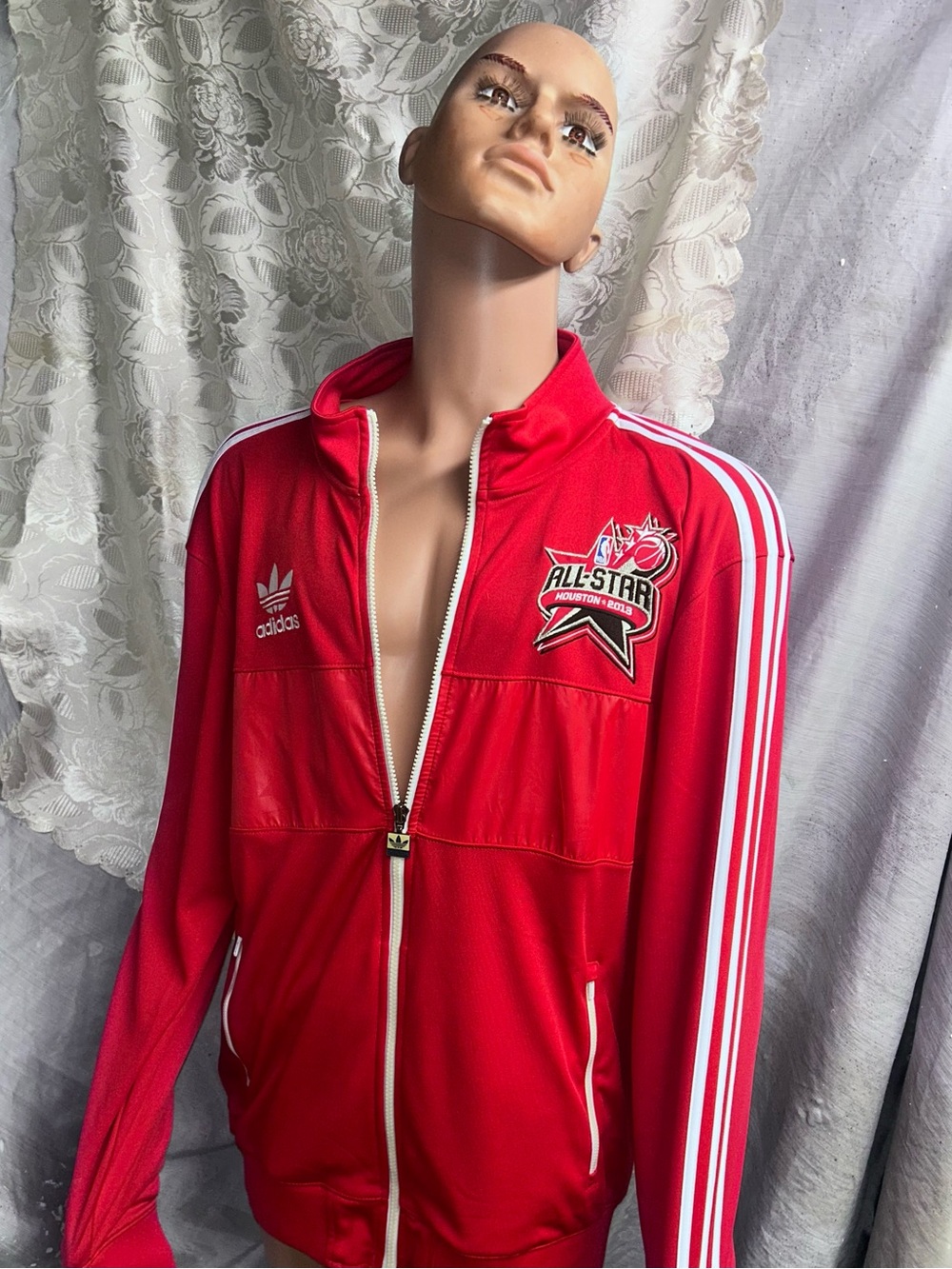 adidas  men 2013 NBA All Star Game Red Track Jacket with White Stripes Large